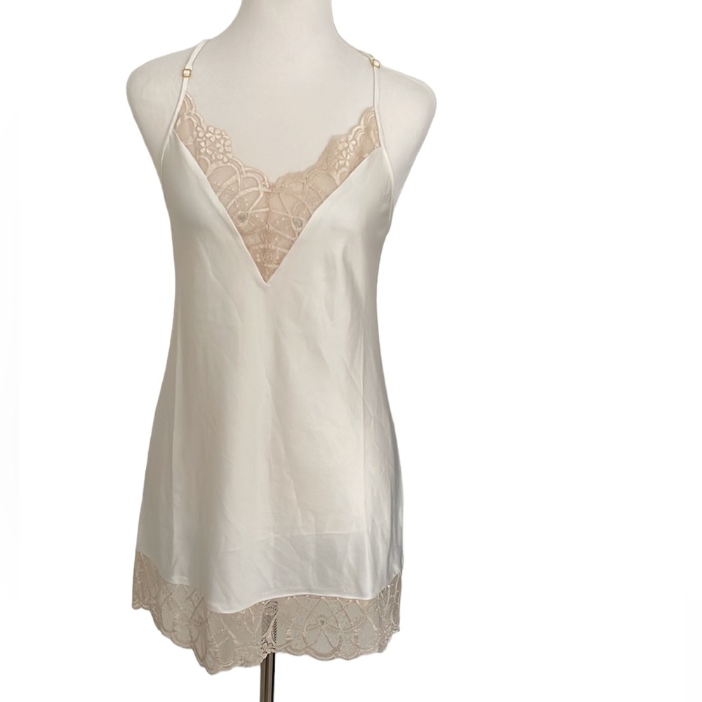 Flora Nikrooz White Slip Dress Lace Trim